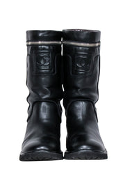 Current Boutique-Chanel - Black Leather Mid Calf Boots Sz 7