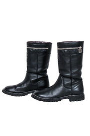 Current Boutique-Chanel - Black Leather Mid Calf Boots Sz 7