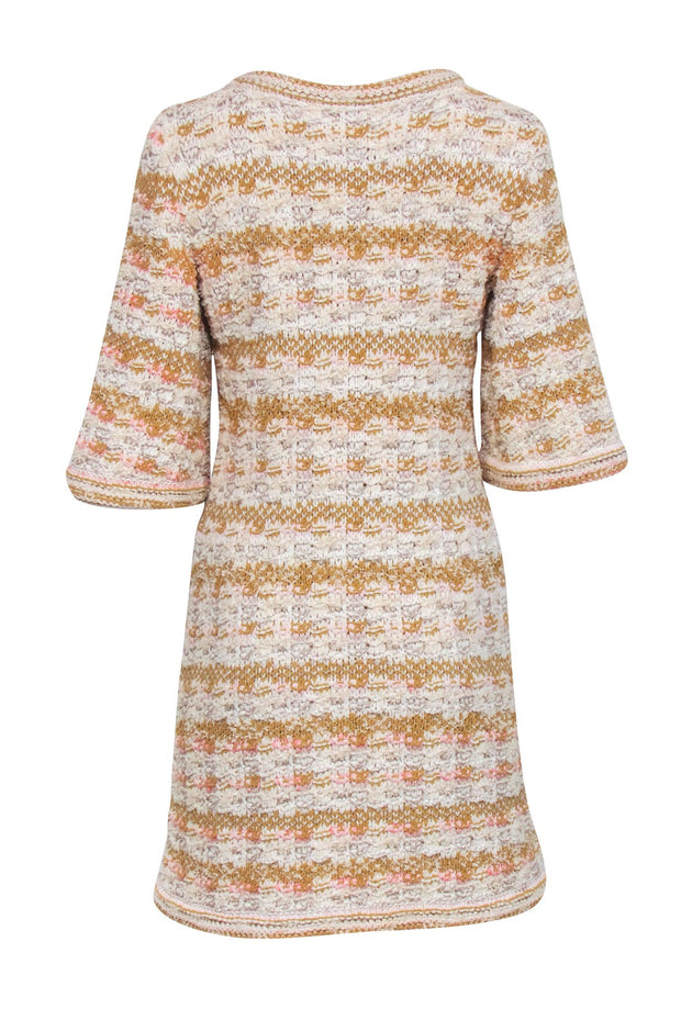 Current Boutique-Chanel - Ivory, Tan, & Pink Tweed Knit Dress Sz 4