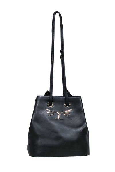 Current Boutique-Charlotte Olympia - Black Leather "Feline" Bucket Bag