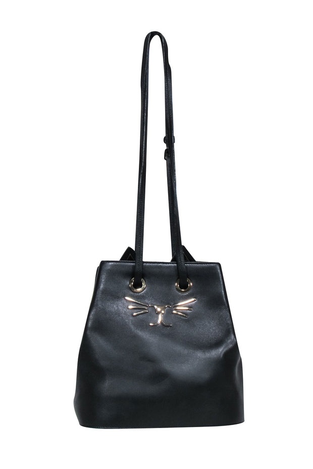 Current Boutique-Charlotte Olympia - Black Leather "Feline" Bucket Bag