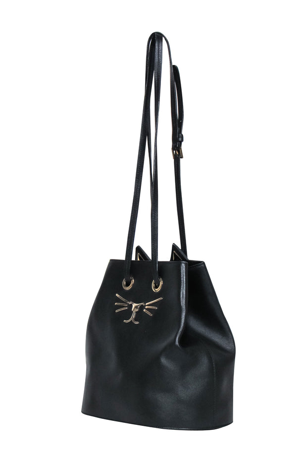 Current Boutique-Charlotte Olympia - Black Leather "Feline" Bucket Bag