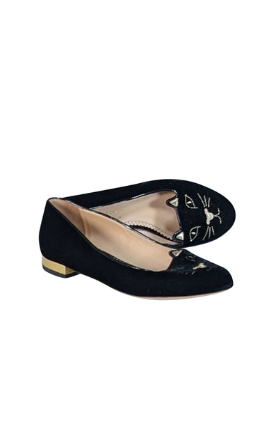 Charlotte Olympia - Black Velvet Cat Loafers Sz 9 - Current Boutique