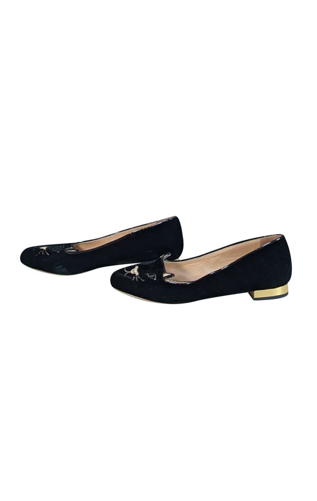 Charlotte Olympia - Black Velvet Cat Loafers Sz 9 - Current Boutique