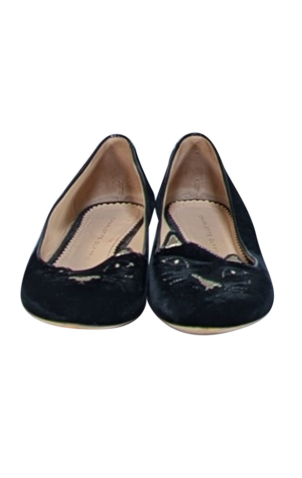 Charlotte Olympia - Black Velvet Cat Loafers Sz 9 - Current Boutique