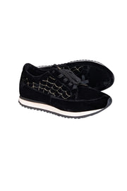 Current Boutique-Charlotte Olympia - Black Velvet Gold Web Stitching Sneakers Sz 10