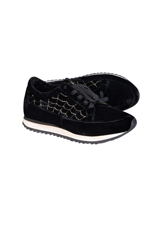 Current Boutique-Charlotte Olympia - Black Velvet Gold Web Stitching Sneakers Sz 10