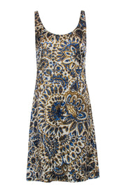 Current Boutique-Chloe - Cream, Gold, & Blue Print Sleeveless Dress Sz 6