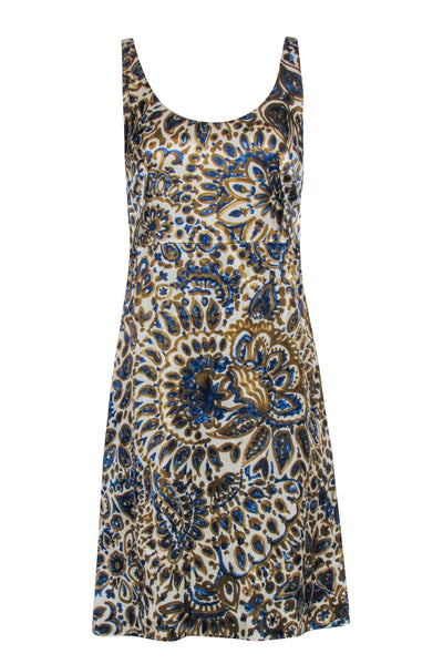 Current Boutique-Chloe - Cream, Gold, & Blue Print Sleeveless Dress Sz 6