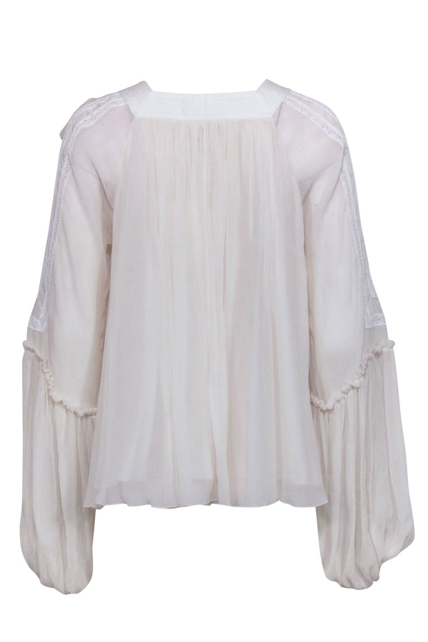 Current Boutique-Chloe - White Silk Peasant Blouse Sz 4