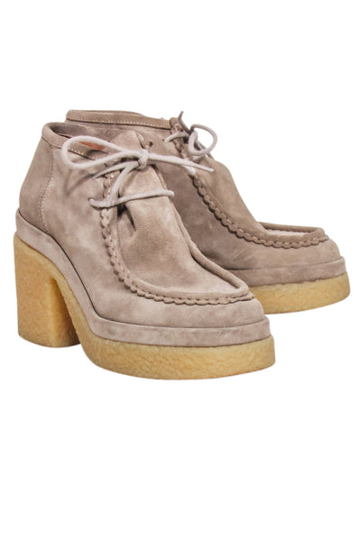 Current Boutique-Chloe - Beige Suede Platform Booties Sz 10