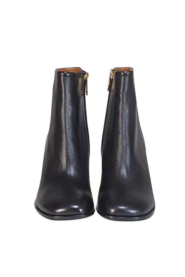 Chloe - Black Leather Gold Heeled Short Boots Sz 5.5 - Current Boutique