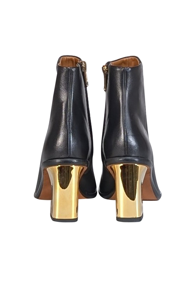Chloe - Black Leather Gold Heeled Short Boots Sz 5.5 - Current Boutique