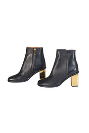 Chloe - Black Leather Gold Heeled Short Boots Sz 5.5 - Current Boutique
