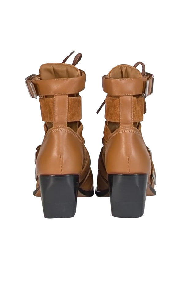 Chloe - Tan Suede & Leather Cut Out Short Boots Sz 6.5 - Current Boutique