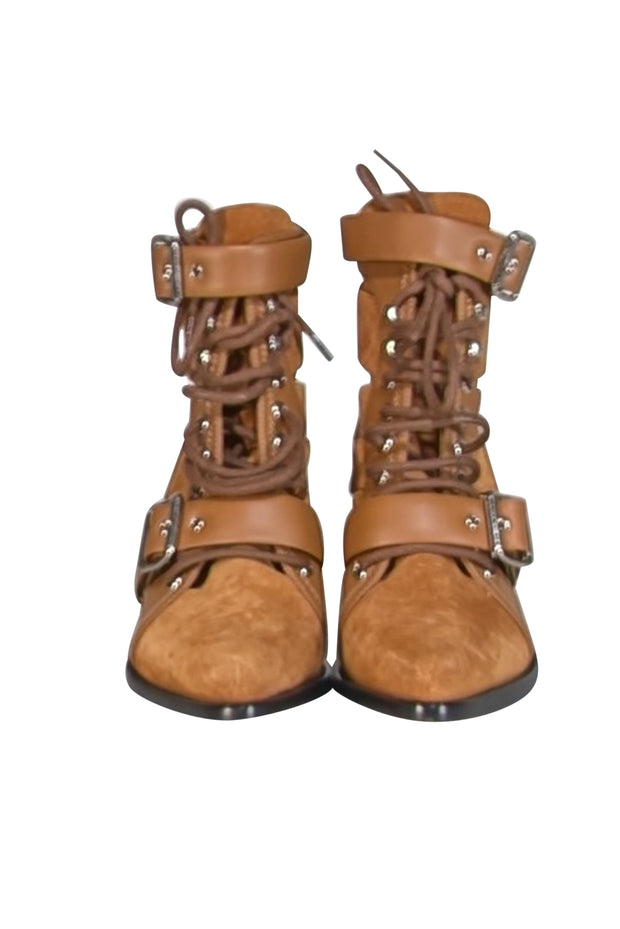 Chloe - Tan Suede & Leather Cut Out Short Boots Sz 6.5 - Current Boutique