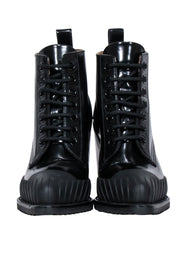 Current Boutique-Chloe - Black & Tan Patent Leather Lace Up Short Boots Sz 8