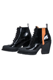 Current Boutique-Chloe - Black & Tan Patent Leather Lace Up Short Boots Sz 8