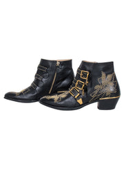 Current Boutique-Chloe - Black Leather Gold Studded "Susanna" Booties Sz 11