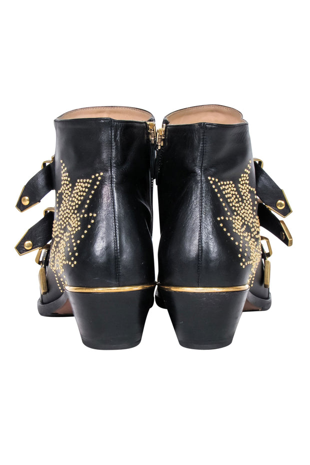 Current Boutique-Chloe - Black Leather Gold Studded "Susanna" Booties Sz 11