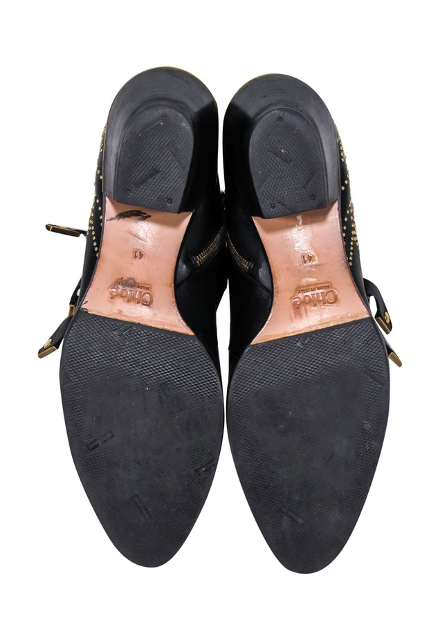 Current Boutique-Chloe - Black Leather Gold Studded "Susanna" Booties Sz 11
