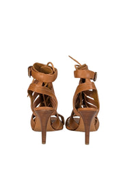 Current Boutique-Chloe - Tan Leather & Woven Strappy Open Toe Pumps Sz 12