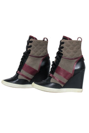 Current Boutique-Chloe - Green, Maroon & Black Leather & Quilted Suede Wedge Sneaker Size 8.5