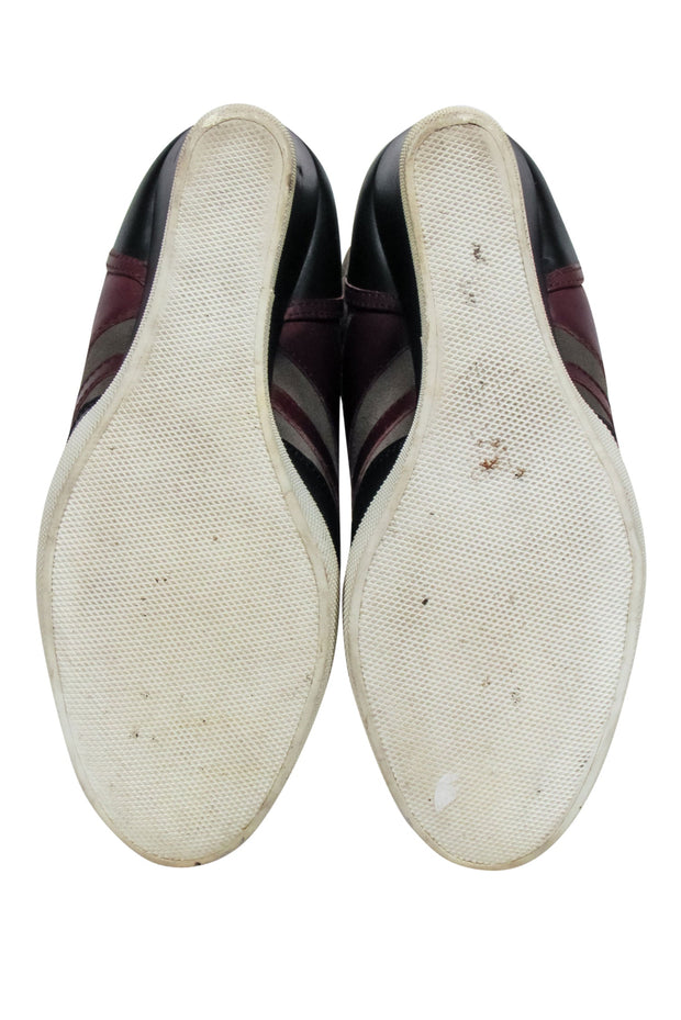 Current Boutique-Chloe - Green, Maroon & Black Leather & Quilted Suede Wedge Sneaker Size 8.5