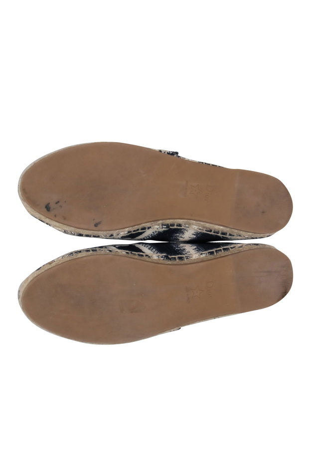 Current Boutique-Christian Dior – Striped Deep Blue & White Embroided Cotton Espadrille Sz 9.5