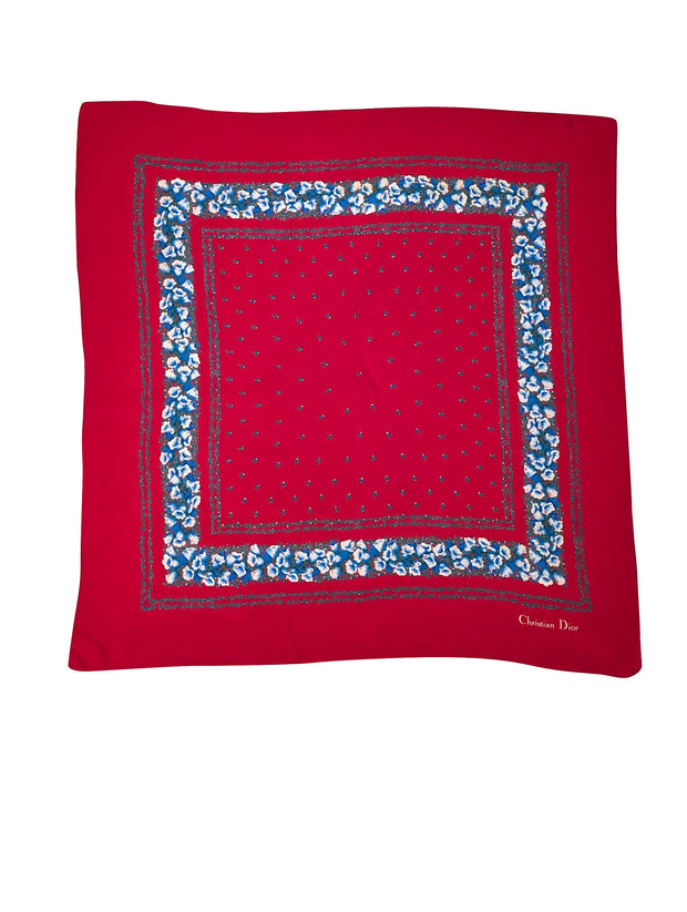 Christian Dior - Red & Blue Floral Print Scarf - Current Boutique