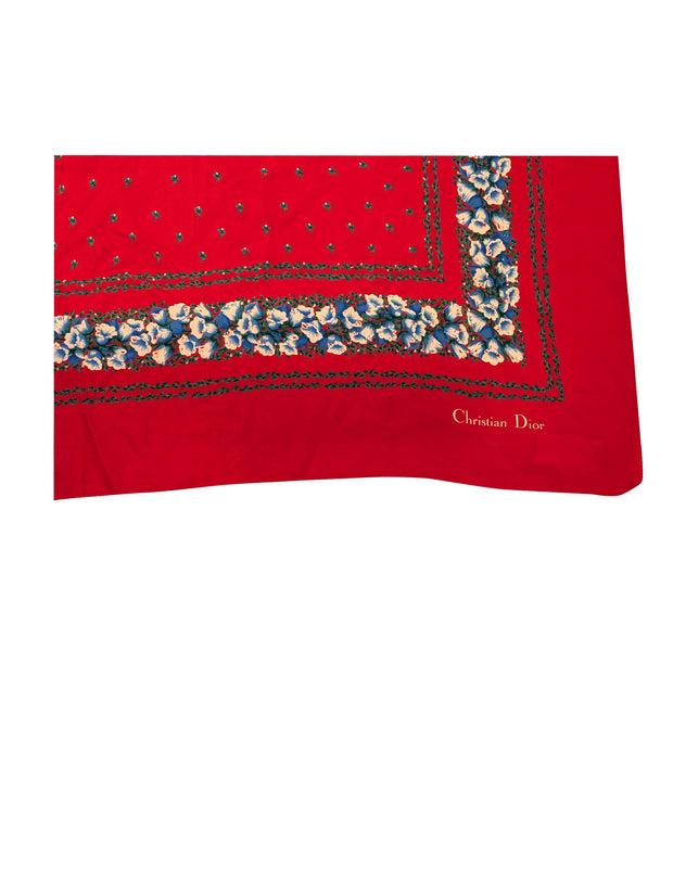 Christian Dior - Red & Blue Floral Print Scarf - Current Boutique