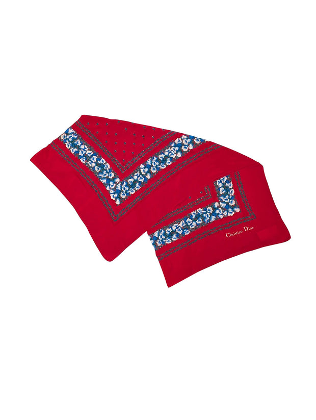 Christian Dior - Red & Blue Floral Print Scarf - Current Boutique