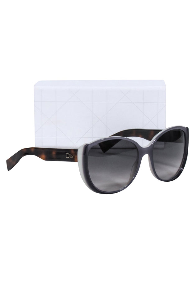 Current Boutique-Christian Dior - Grey Large Round Sunglasses w/ Tortoise Legs