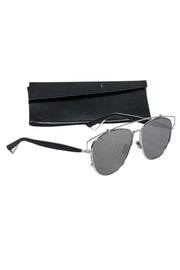 Current Boutique-Christian Dior - Silver Frame Aviator w/ Mirrored Black Lenses