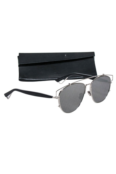 Current Boutique-Christian Dior - Silver Frame Aviator w/ Mirrored Black Lenses