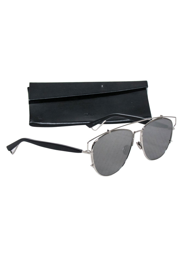 Current Boutique-Christian Dior - Silver Frame Aviator w/ Mirrored Black Lenses