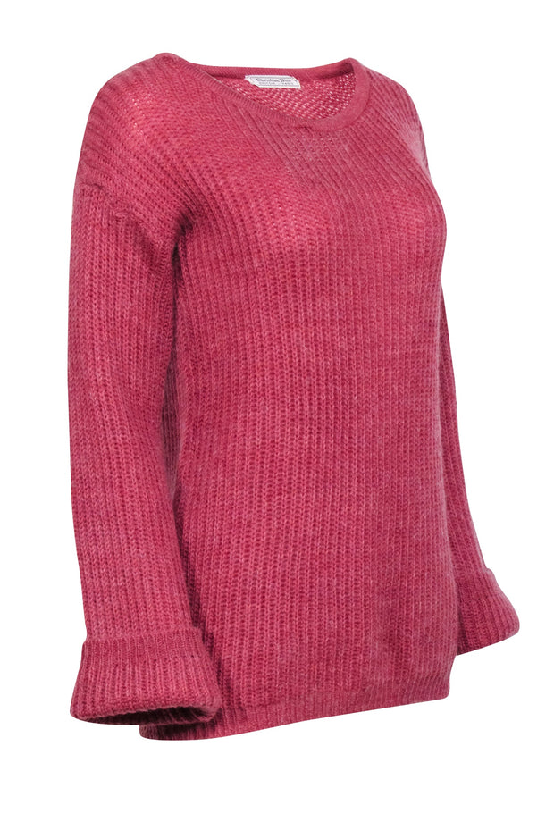 Current Boutique-Christian Dior - Dark Pink Knit Crewneck Sweater Sz 10