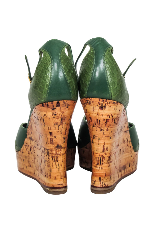 Current Boutique-Christian Dior - Green Leather Cork Wedges Sz 8.5