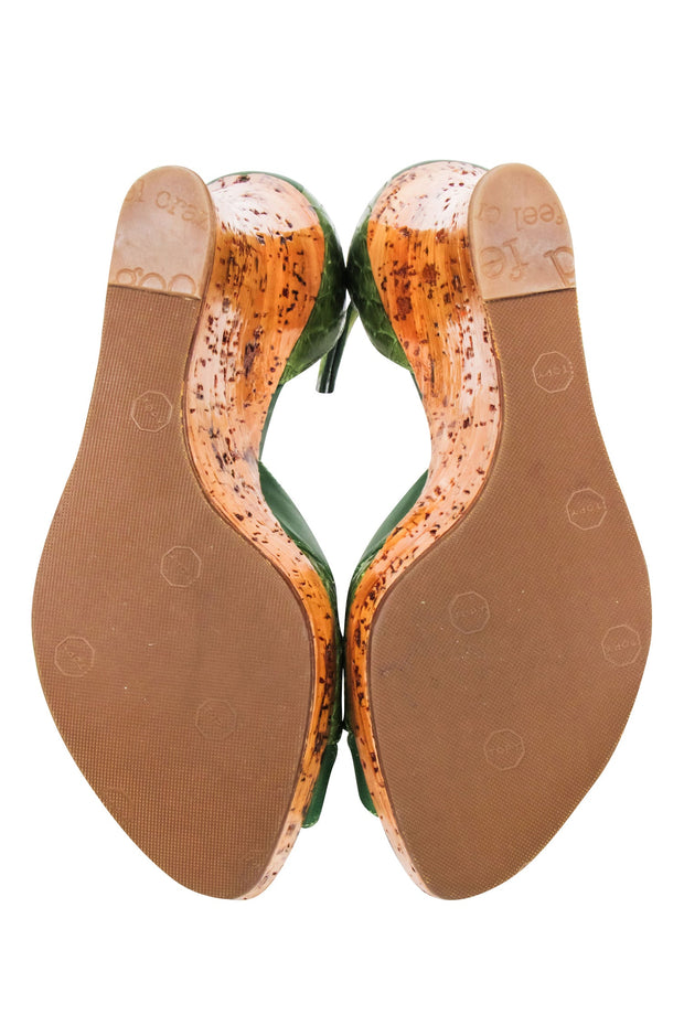 Current Boutique-Christian Dior - Green Leather Cork Wedges Sz 8.5