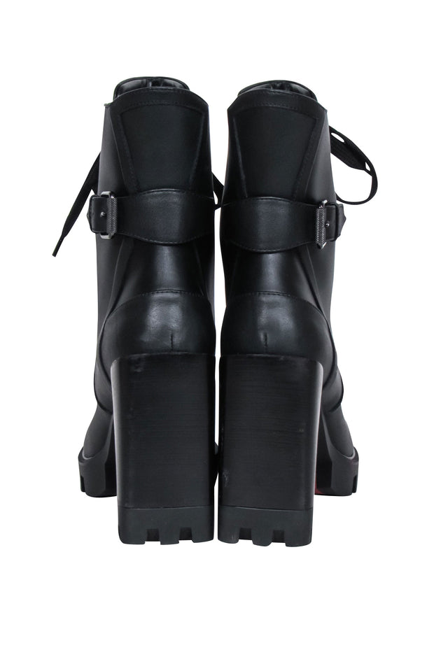Current Boutique-Christian Louboutin - Black Leather Lace Up "Macademia" Short Boots Sz 7