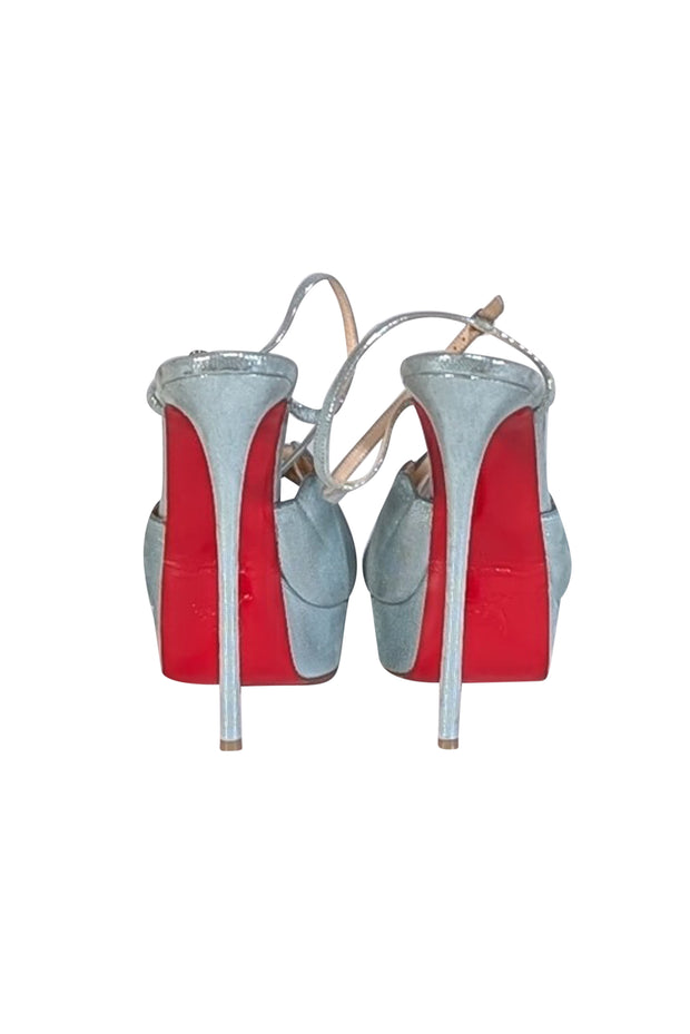 Christian Louboutin - Aqua Blue Metallic Platform "Botticella Alta" Strappy Pumps Sz 10 - Current Boutique