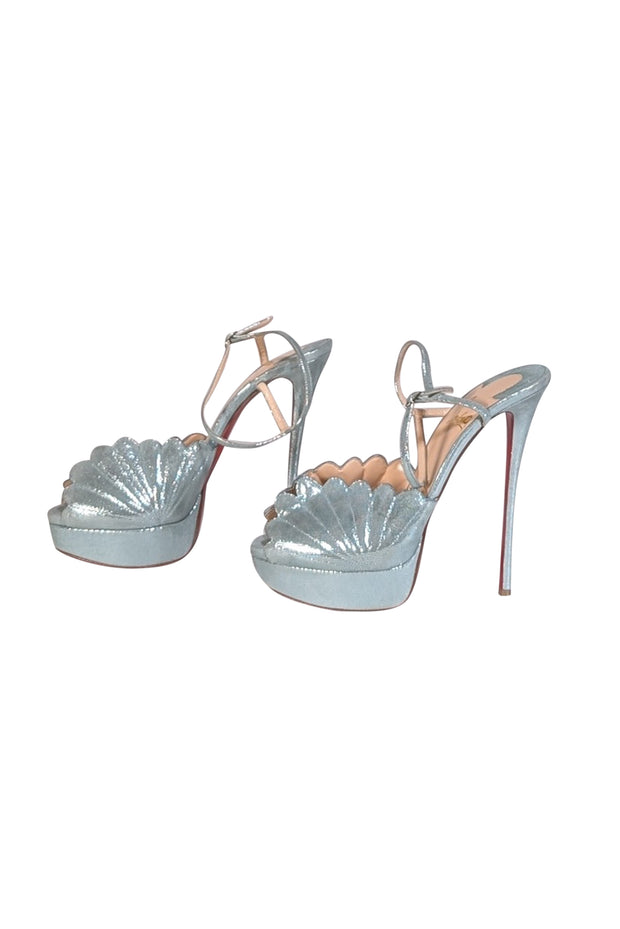 Christian Louboutin - Aqua Blue Metallic Platform "Botticella Alta" Strappy Pumps Sz 10 - Current Boutique