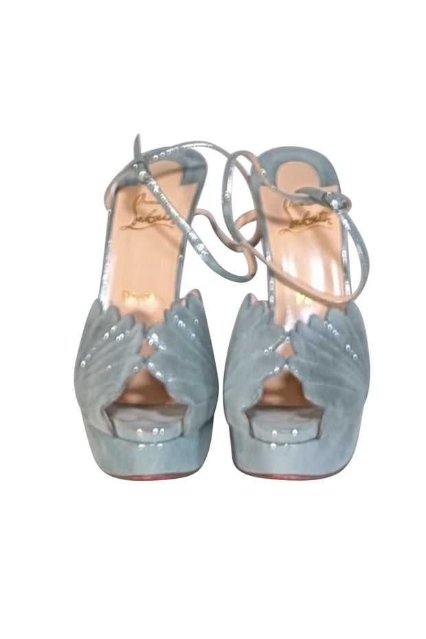 Christian Louboutin - Aqua Blue Metallic Platform "Botticella Alta" Strappy Pumps Sz 10 - Current Boutique