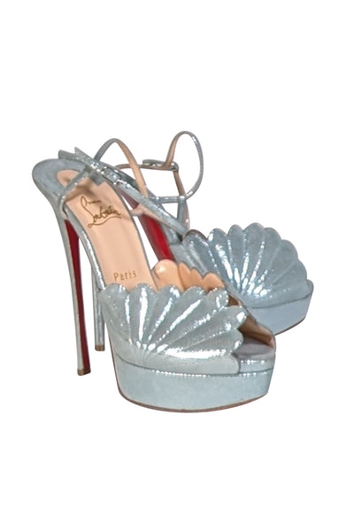 Christian Louboutin - Aqua Blue Metallic Platform "Botticella Alta" Strappy Pumps Sz 10 - Current Boutique