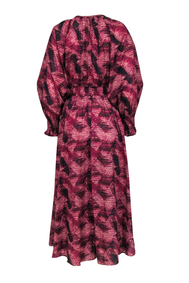Current Boutique-Chufy - Maroon, Beige, & Black Print Maxi Dress Sz S