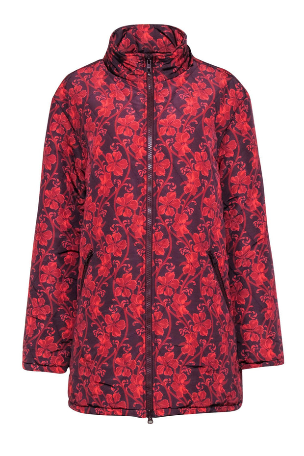 Current Boutique-Cinq a Sept - Red & Maroon Floral Puffer Coat Sz M