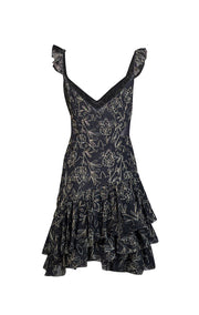 Cinq a Sept - Black Ruffled Tulle Mini Dress w/ Metallic Embroidery Sz 10 - Current Boutique