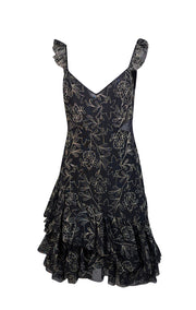 Cinq a Sept - Black Ruffled Tulle Mini Dress w/ Metallic Embroidery Sz 10 - Current Boutique