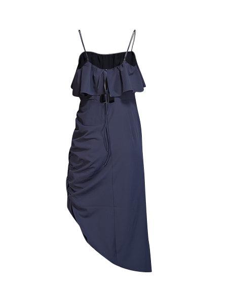 Current Boutique-Cinq a Sept - Navy Ruffle Asymmetrical Dress Sz 14