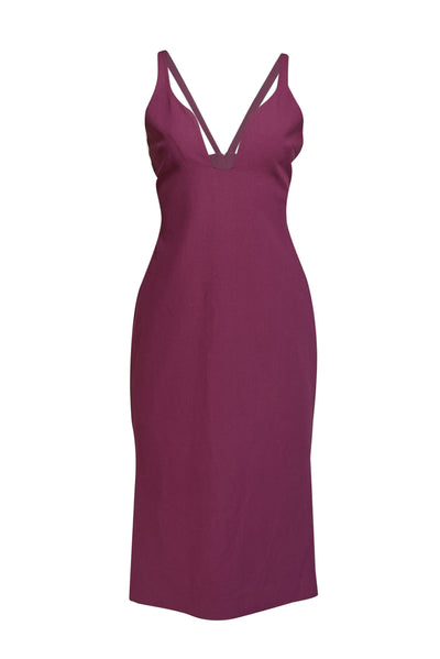 Cinq a Sept - Raspberry Purple Fitted Plunge Neck Dress Sz 10 - Current Boutique